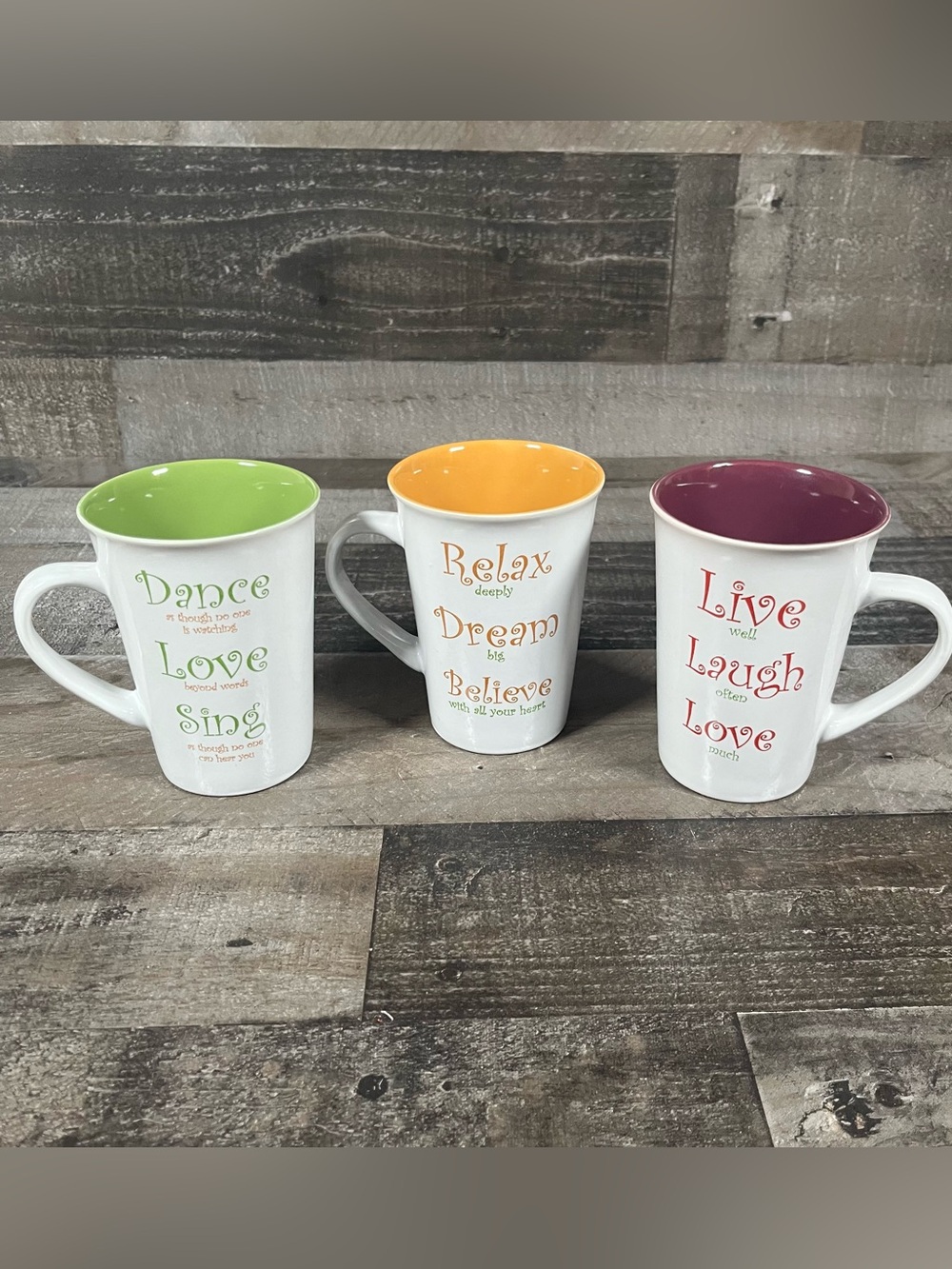 3 Vintage Mugs Mulberry Home Collection Coffee Latte Ceramic Inspirational